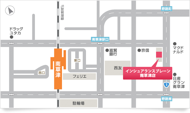 インシュアランスブレーン南草津店アクセスマップ